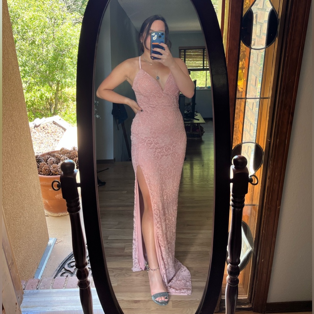 Pink lace maxi dress
